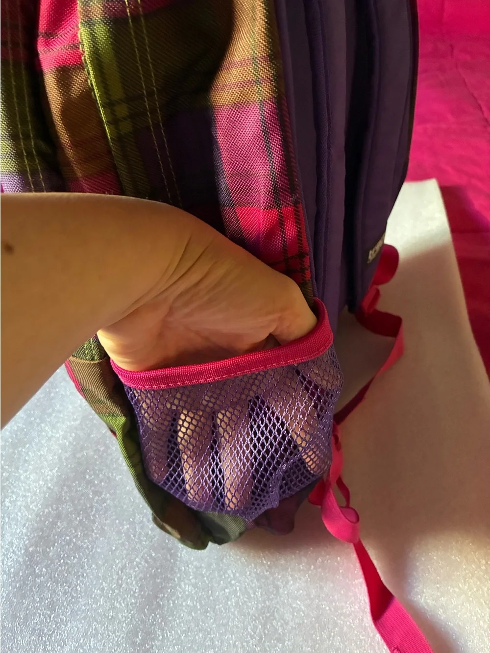 Jansport Trans Kids Plaid Backpack in Pink, Green, Purple